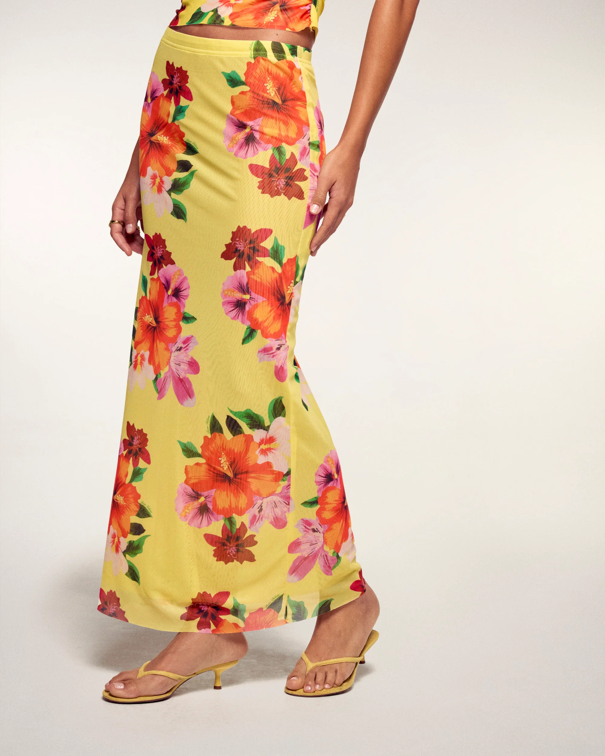 Jupe Mi-longue Imprimé Fleurs (S26 / FEMME / YELLOW FLOWER ISLAND)