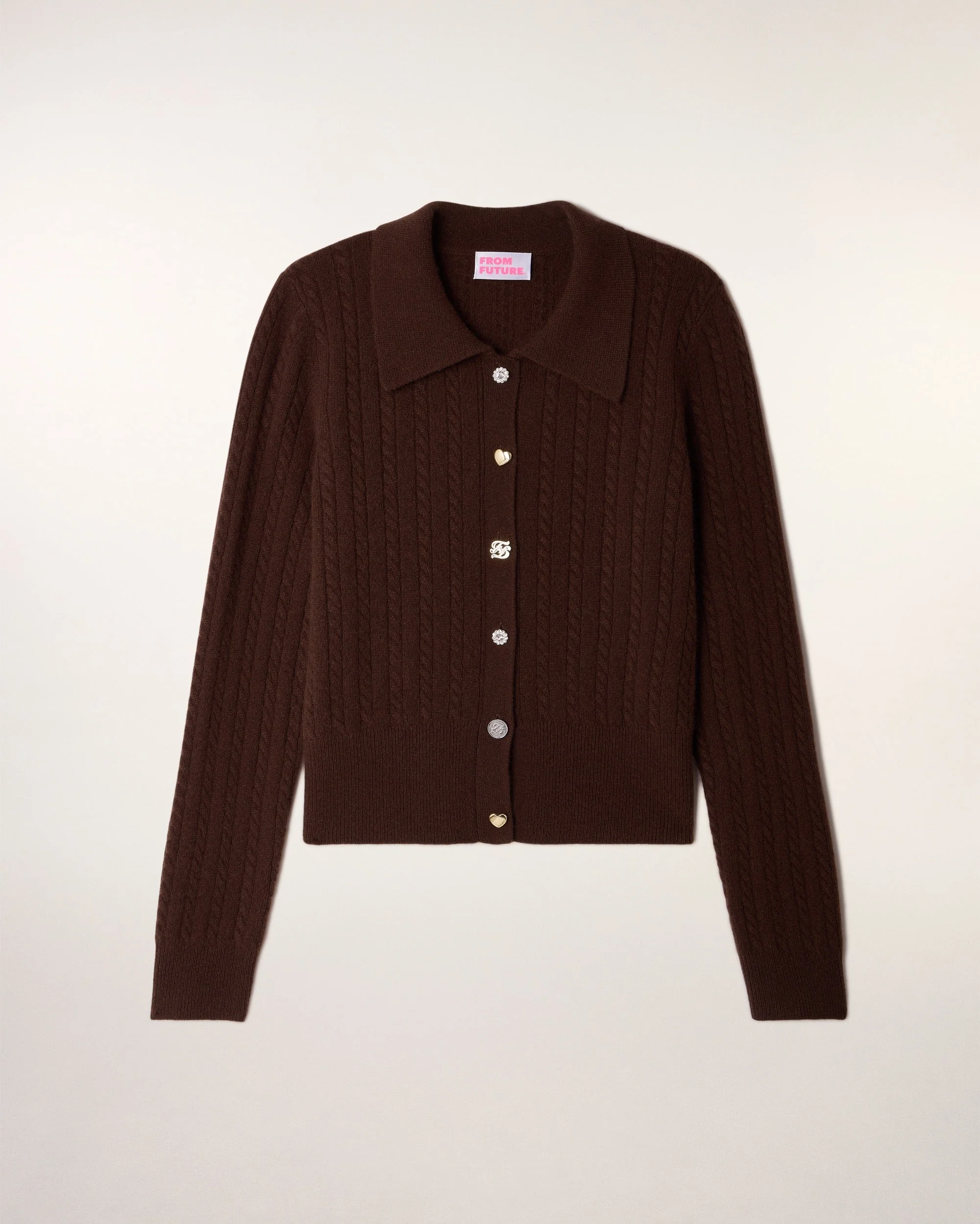 Pull Cardigan Torsades Fines Boutons Dépareillés (S26/ FEMME/ Chocolat) - Image 5
