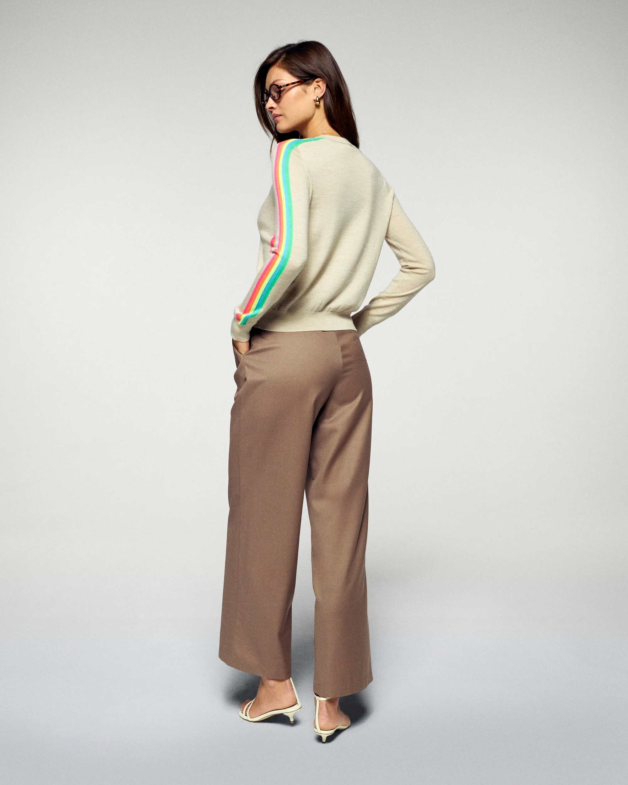 Pull Col Rond Bandes Multicolores (H25 / FEMME / Beige Chiné / RWS) - Image 4