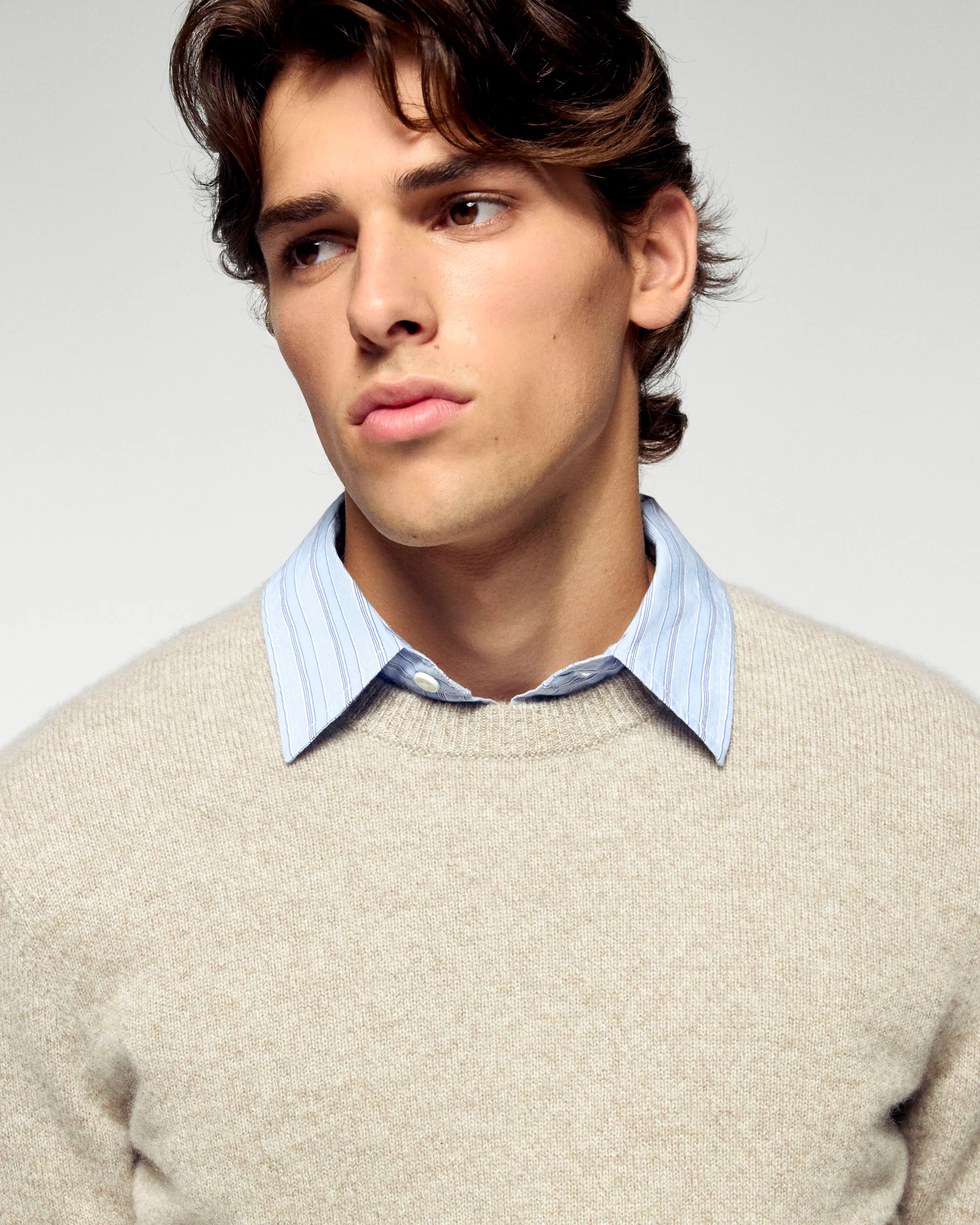 Pull Col Rond (H25 / HOMME / Taupe Mouliné) - Image 3