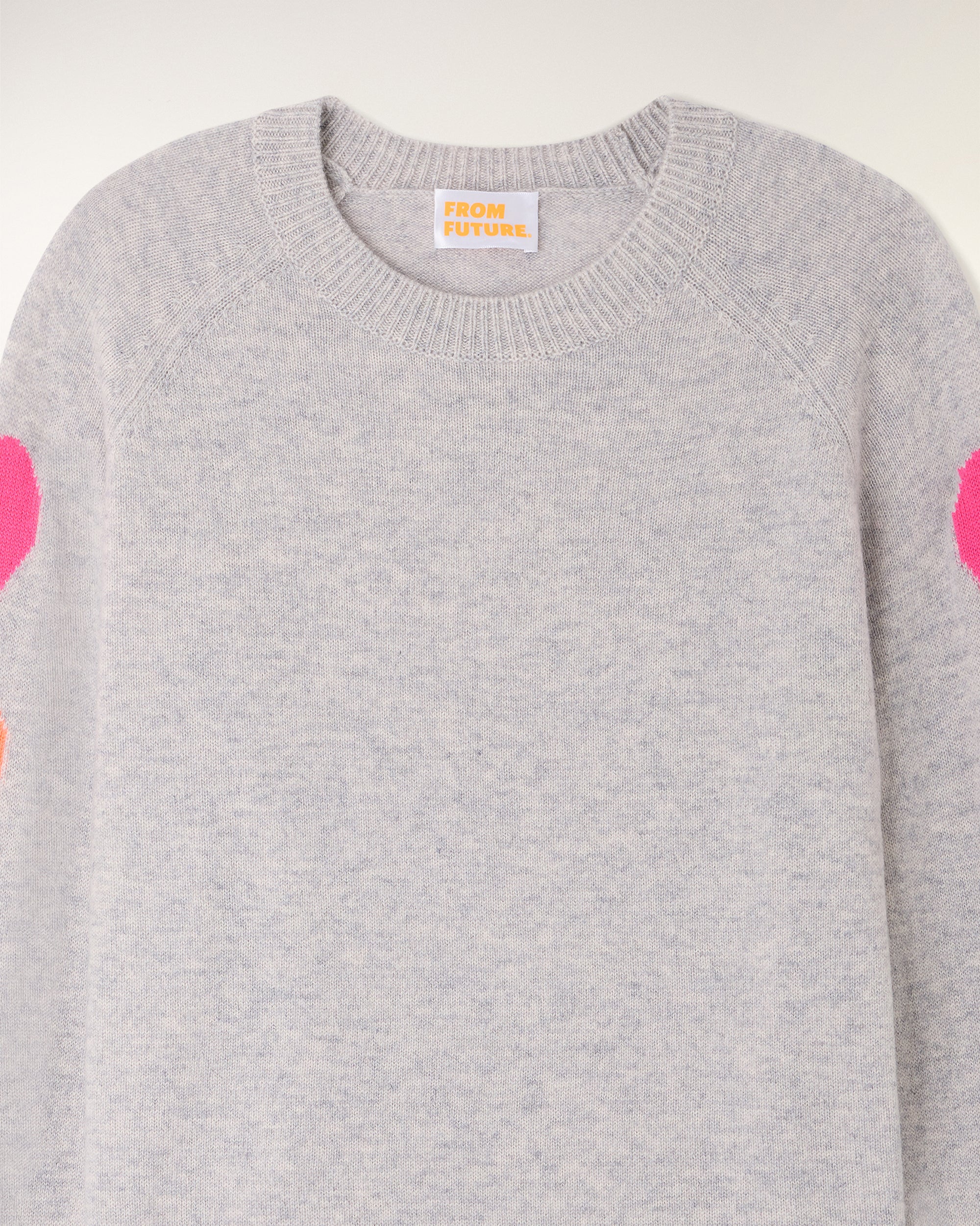 Pull Col Rond Cœurs Multicolores (H25 / FEMME /Gris Chiné Clair) - Image 6