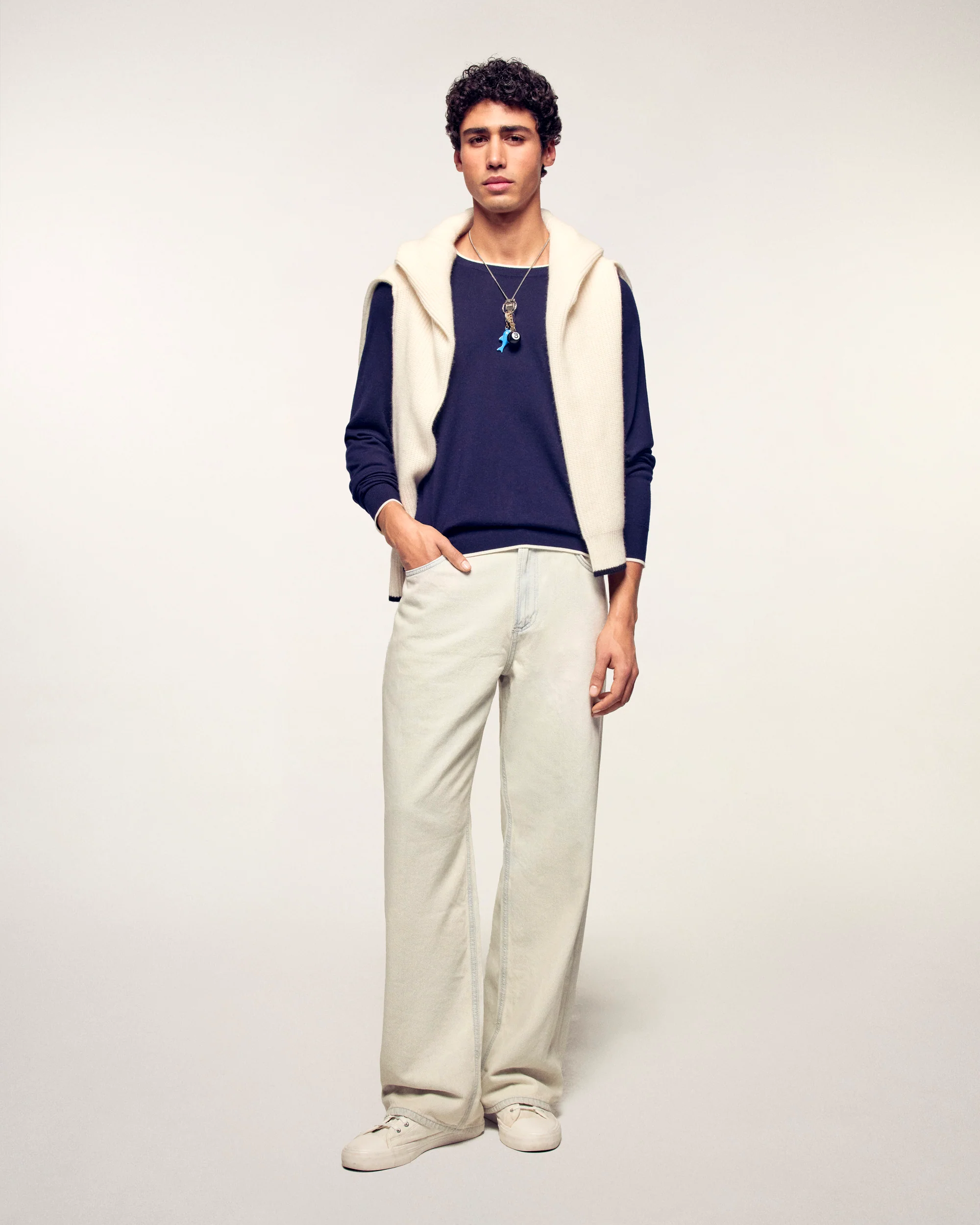 Pull Col Rond Liserés Contrastés (S26/ HOMME/ Navy / RWS) - Image 3