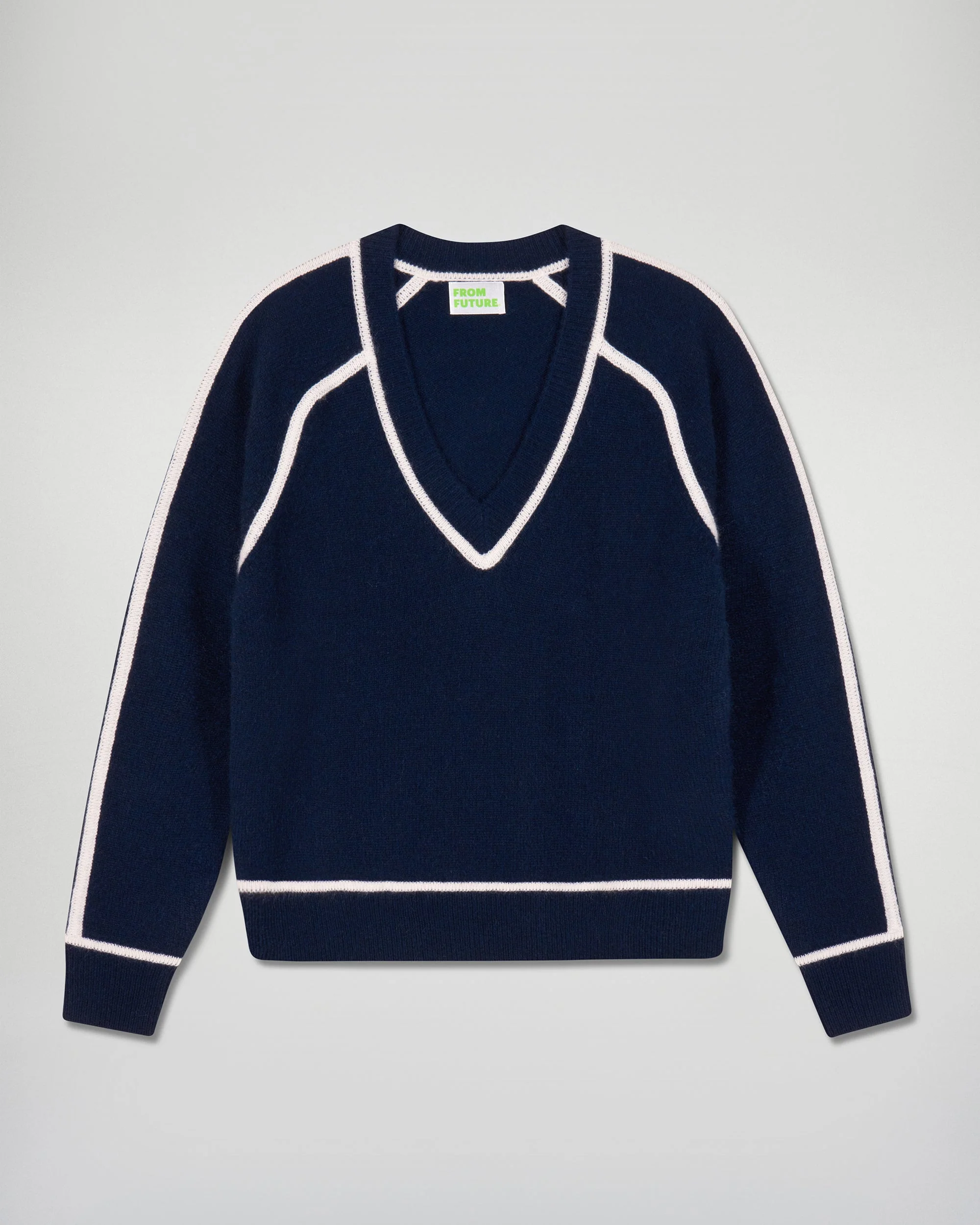 Pull Col V Liserés Contrastés (H25 / FEMME / Navy) - Image 5