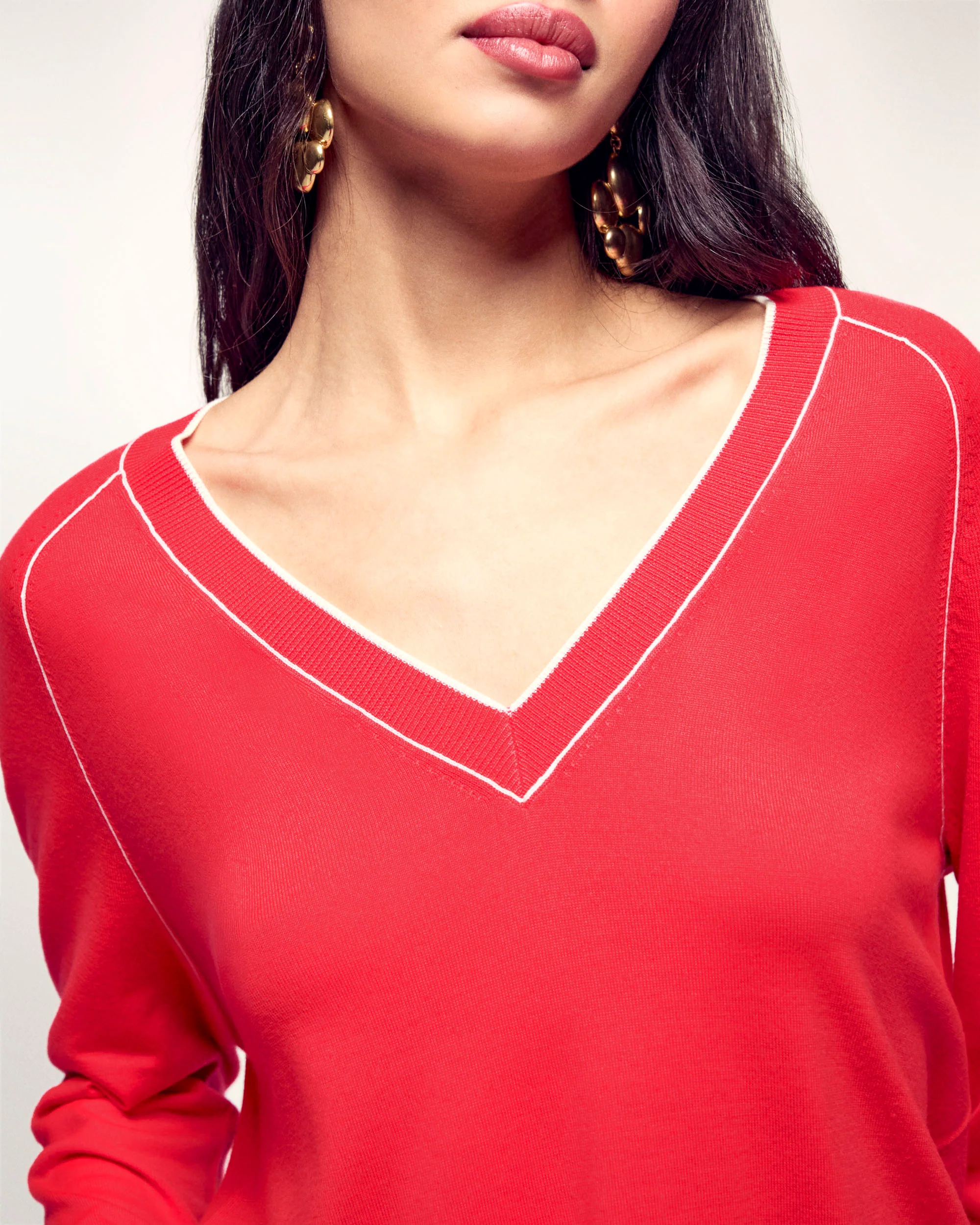 Pull Col V Liserés Contrastés (S26/ FEMME/ Love Coral / RWS) - Image 2