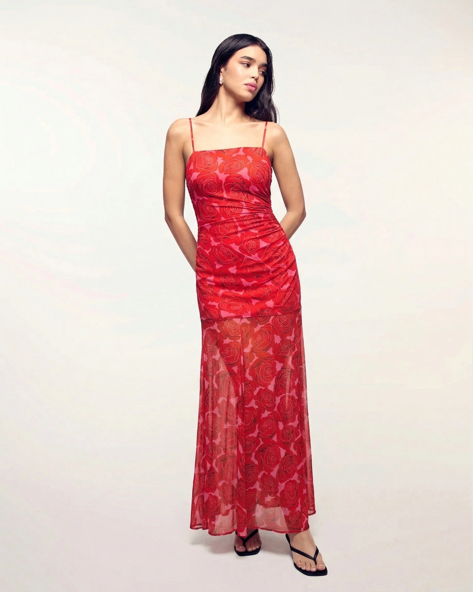 Robe Longue à Bretelles Bimatière (S26/ FEMME/ Solar Roses )