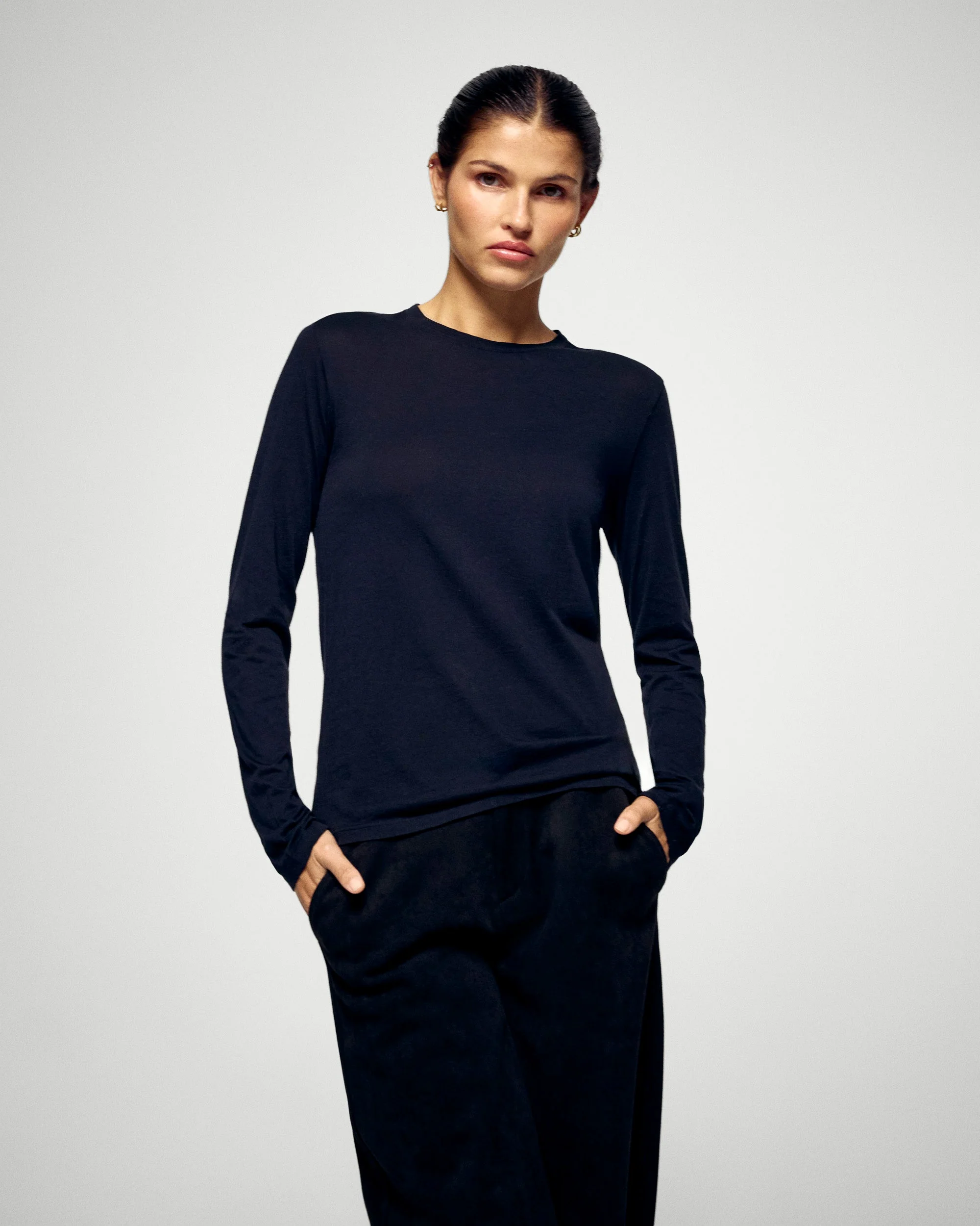 T-shirt Col Rond Manches Longues (H25 / FEMME / Noir) - Image 2